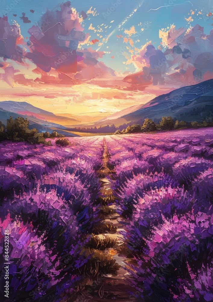 Lavender field, Impressionism illustration Lavender field, Impressionism illustration