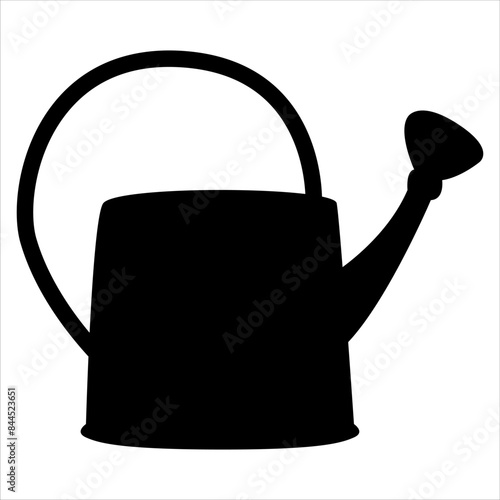 Black silhouette of watering can with handle for gardening