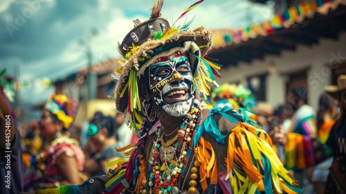 a man in a colorful costume with a mask photo