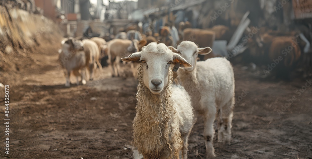Obraz premium Sheep in the farm. Animal husbandry. Selective focus.