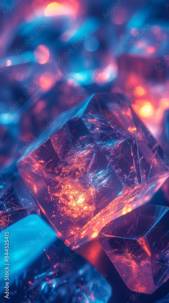 Crystals, blue and red crystals. Close-up. Crystals, blue and red crystals. Close-up.
