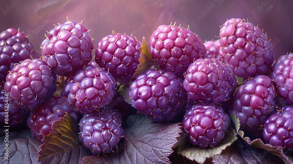 A few purple berries rest atop a lush green foliage plant alongside a green leafy one A few purple berries rest atop a lush green foliage plant alongside a green leafy one