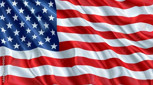 Waving American flag with stars and stripes symbolizing patriotism and national pride. Ideal for patriotic themes and U.S. celebrations.