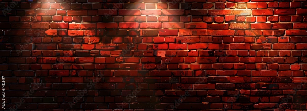 A close-up shot of a red brick wall with three spotlights illuminating it at night A close-up shot of a red brick wall with three spotlights illuminating it at night