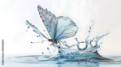 Delicate Butterfly Emerging from Fluid Motion on White Background