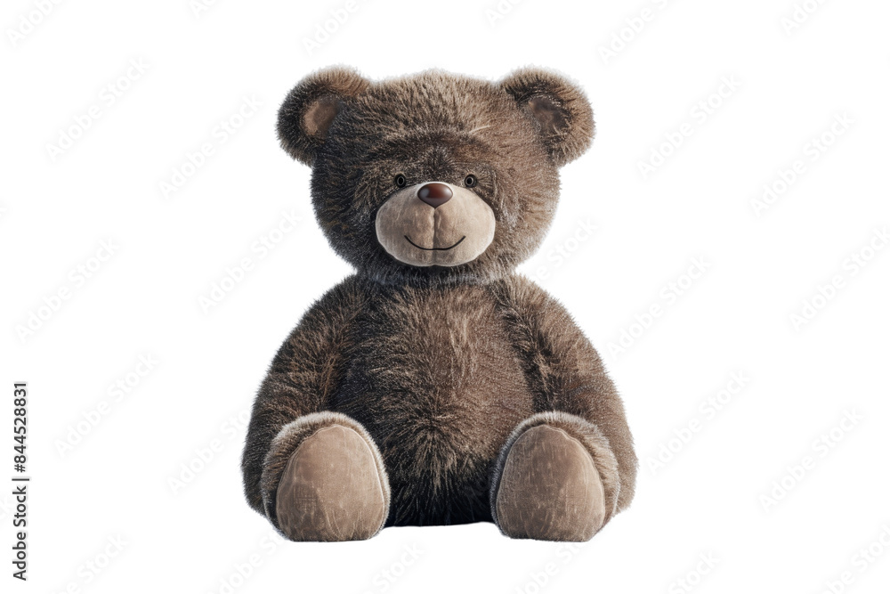 Obraz premium Adorable brown teddy bear with a friendly smile, perfect for children's gifts or cozy home decor. High-quality plush toy isolated on transparent background.