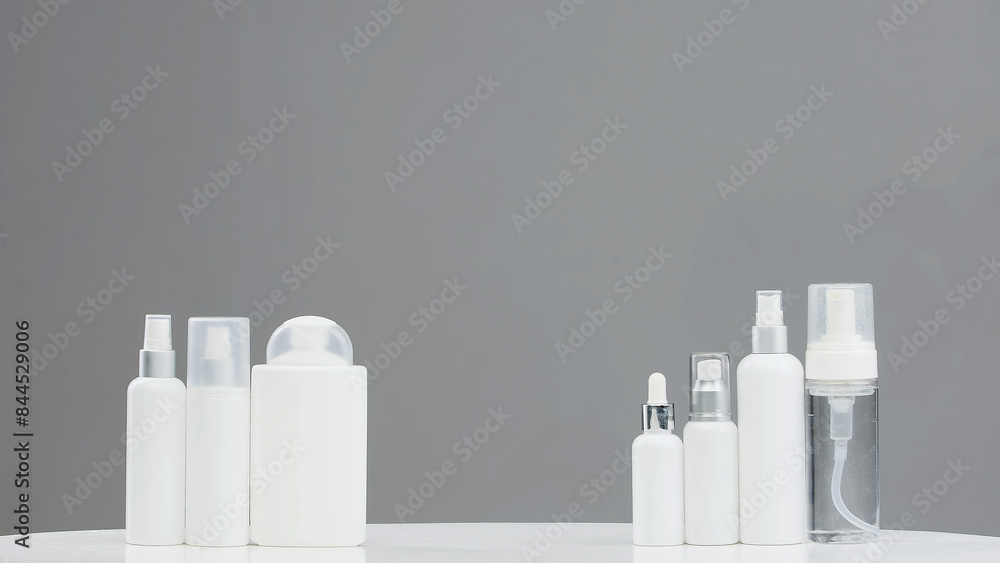 Mockups of jars of cosmetic products isolated on a light background. Women's skin care cosmetics. Sample layout of packaging for cosmetic products. Mockups of jars of cosmetic products isolated on a light background. Women's skin care cosmetics. Sample layout of packaging for cosmetic products.
