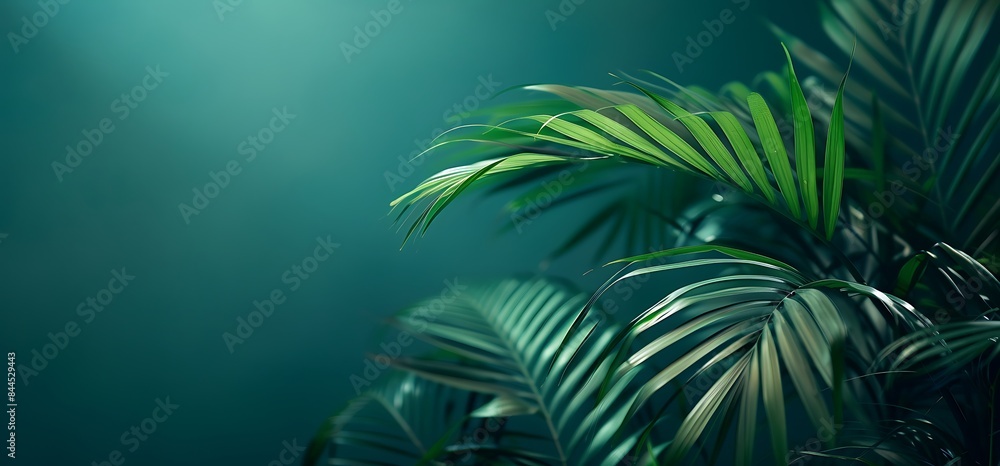 Palm leaves with a green color background, copy space for text Palm leaves with a green color background, copy space for text