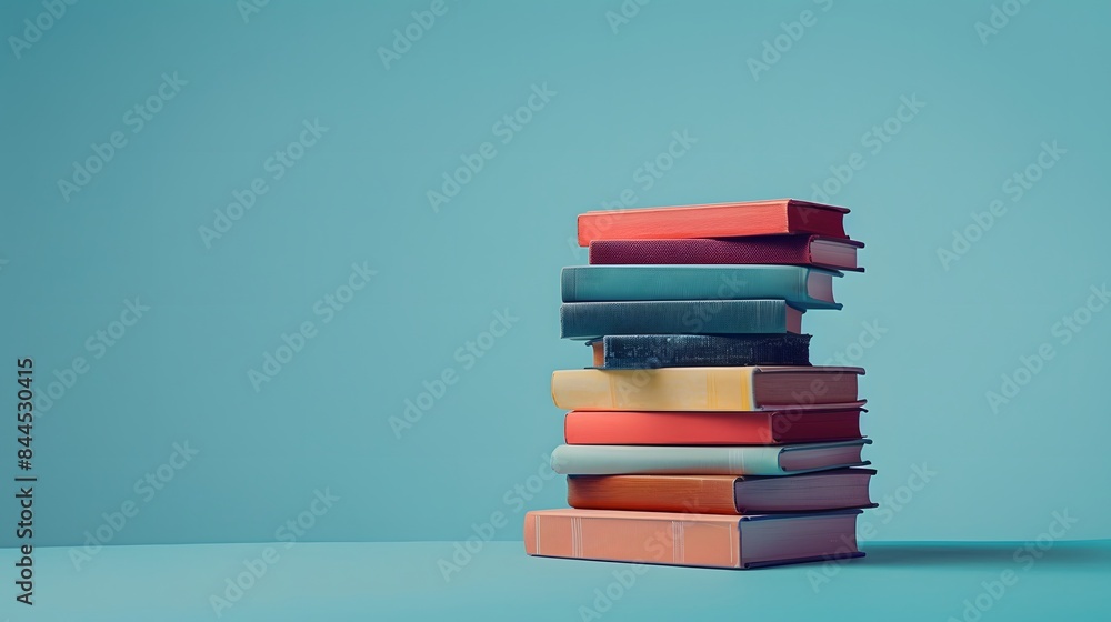 A stack of books on blue background, symbolizing knowledge and education. The pile includes various sizes and colors to show diversity in reading materials. A stack of books on blue background, symbolizing knowledge and education. The pile includes various sizes and colors to show diversity in reading materials.