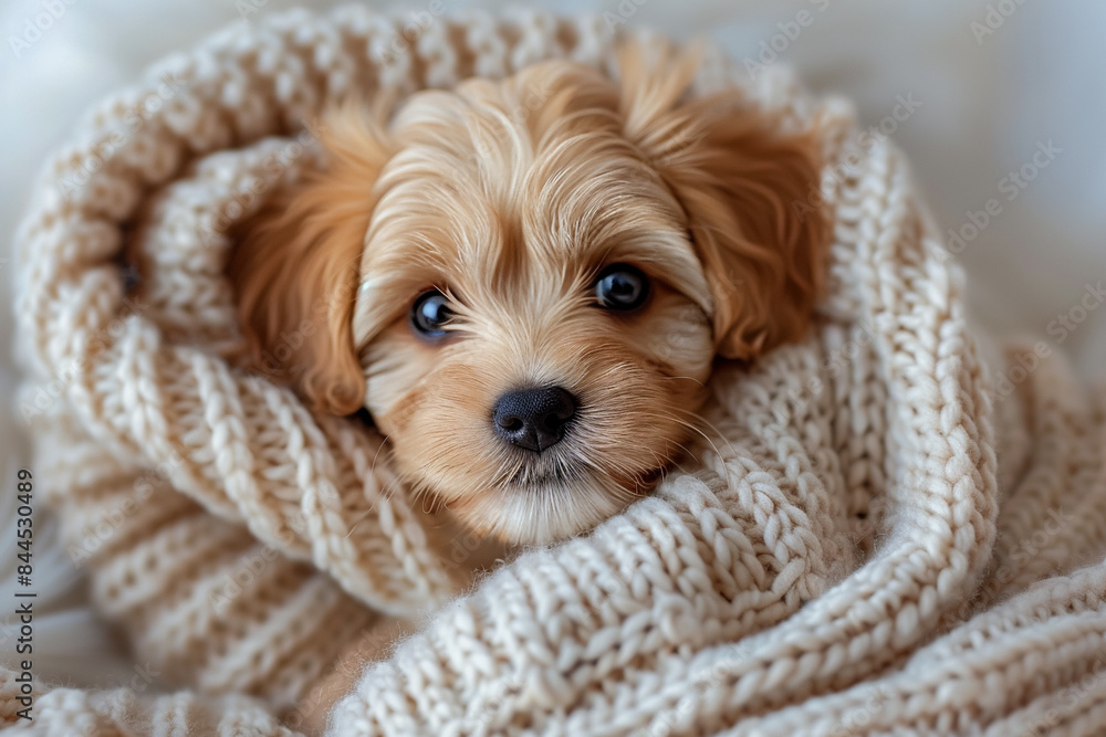 Dog in blanket, dreaming peacefully, cozy and relaxed. Dog in blanket, dreaming peacefully, cozy and relaxed.