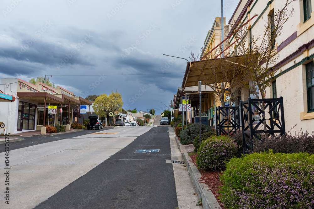 Springtime streets of Portland NSW on overcast day with heritage buildings Springtime streets of Portland NSW on overcast day with heritage buildings
