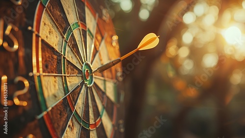 bullseye brilliance with darts precisely hitting the center of the target, representing the precision and focus of goal setting and success meditation, captured in high detail