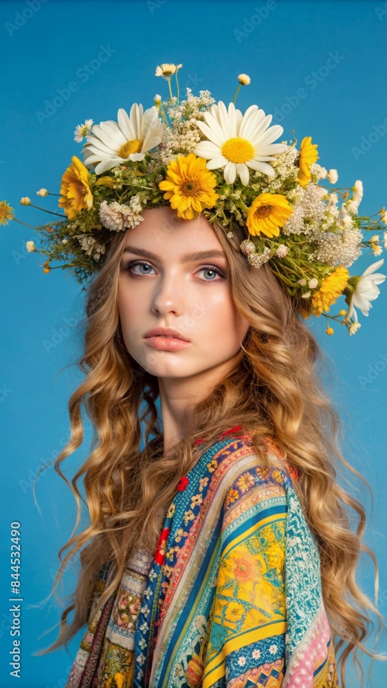 a young woman with wavy hair adorned with a flower a young woman with wavy hair adorned with a flower