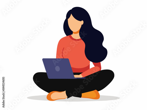 Woman Sitting Using Laptop Black Silhouette,      Woman, Sitting, Laptop, Black Silhouette, Technology, Digital, Computer, Work, Remote.