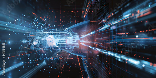 Futuristic Digital Data Stream, High-Speed Information Transfer and Technology, a blue light shining through a blue screen