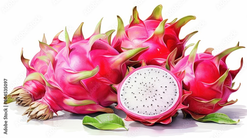 A watercolor of dragon fruit clipart, isolated on white background A watercolor of dragon fruit clipart, isolated on white background