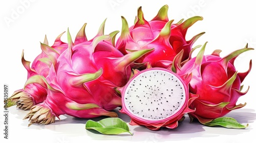 A watercolor of dragon fruit clipart, isolated on white background