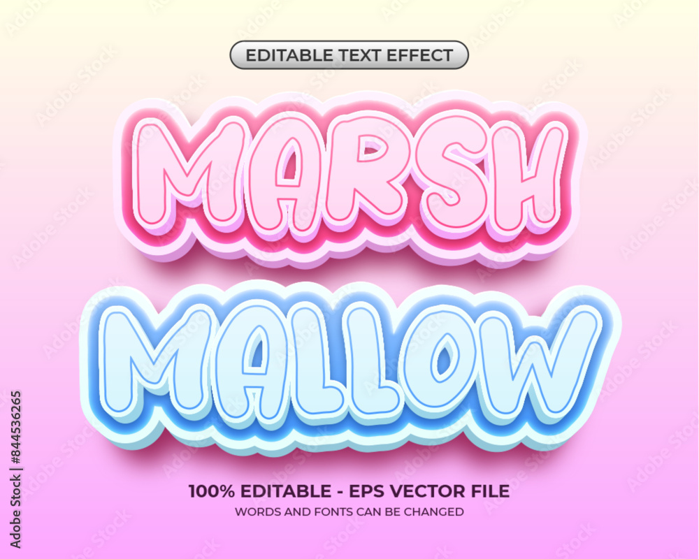 3D Sweet Marshmallow text effect. Editable cute baby comic cartoon text