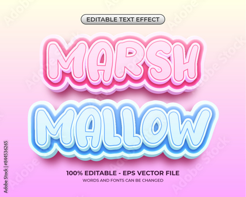 3D Sweet Marshmallow text effect. Editable cute baby comic cartoon text effect in pink and blue colors