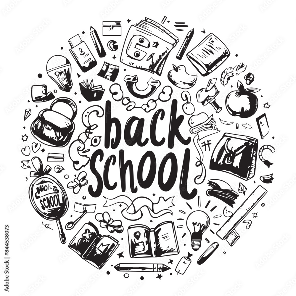 Set of back to school doodle elements isolated on white background Set of back to school doodle elements isolated on white background