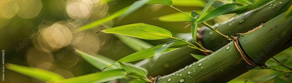 Close-up of green bamboo stalks and leaves in a natural environment with soft, blurred background. Perfect for nature or tropical themes. Close-up of green bamboo stalks and leaves in a natural environment with soft, blurred background. Perfect for nature or tropical themes.
