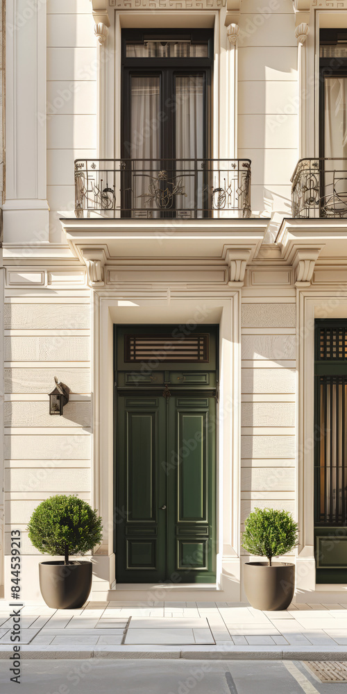 Stylish modern house facade with natural elements and elegant design. Architectural home composition. Stylish modern house facade with natural elements and elegant design. Architectural home composition.