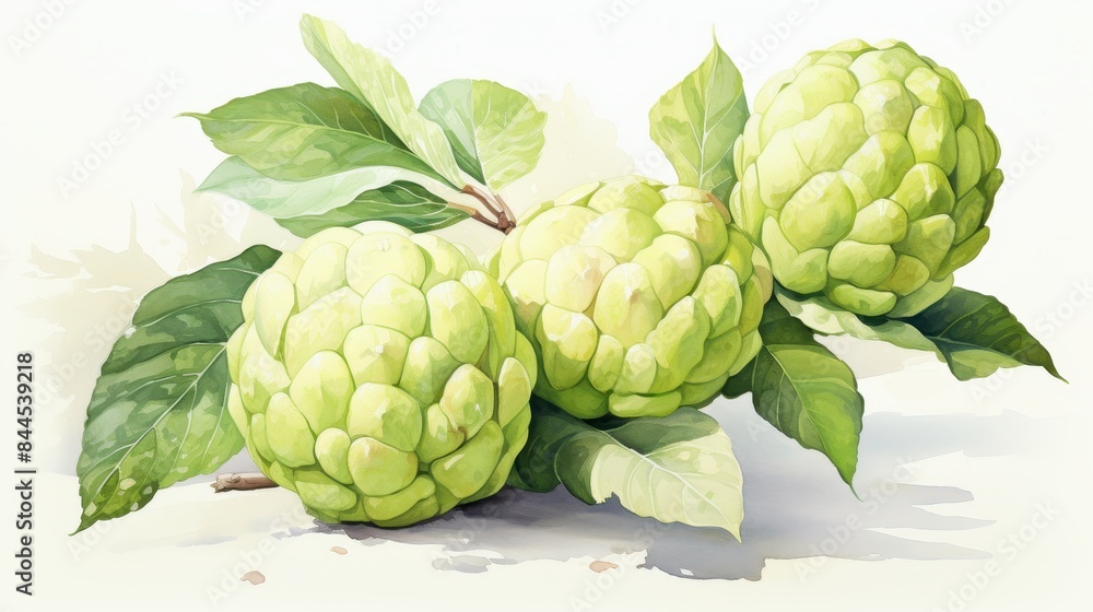 Fototapeta premium A watercolor of custard apple clipart, isolated on white background