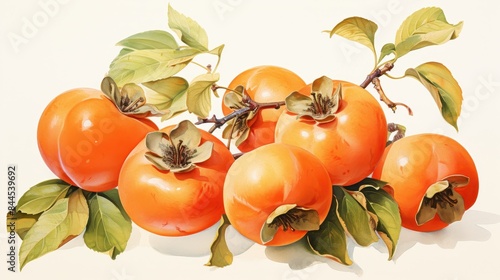 A watercolor of persimmons clipart, isolated on white background photo
