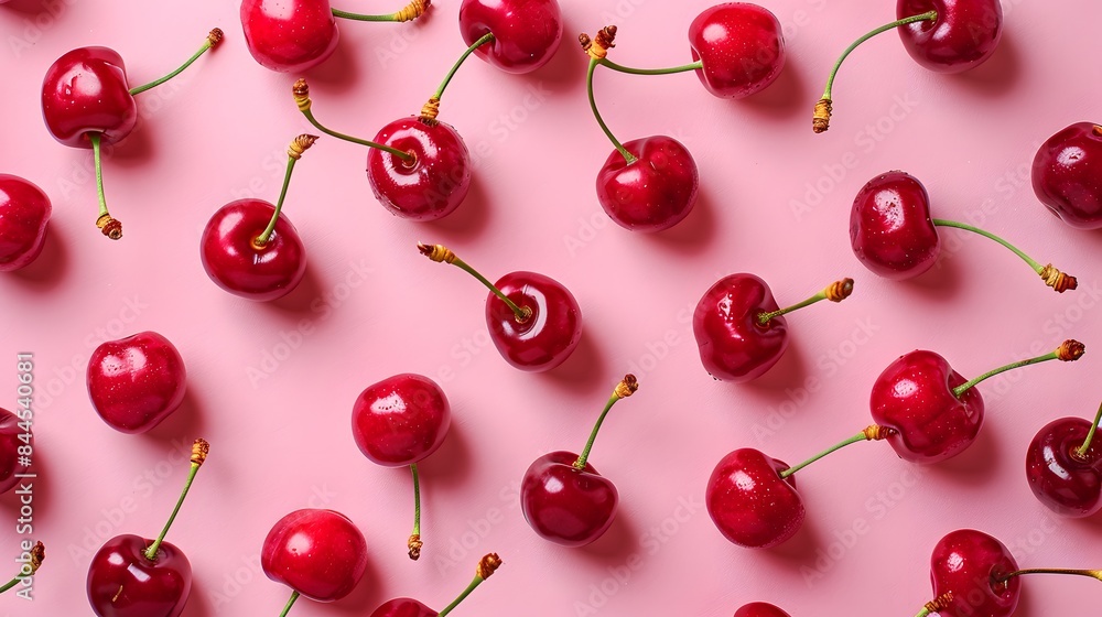 Cherry on pink background, pattern style.