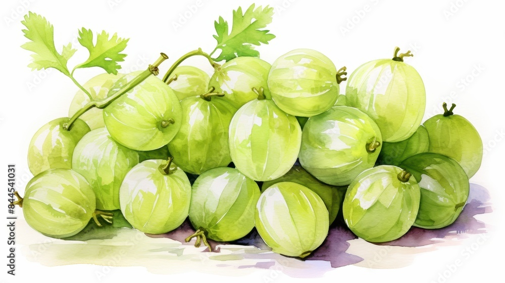 A watercolor of gooseberries clipart, isolated on white background A watercolor of gooseberries clipart, isolated on white background
