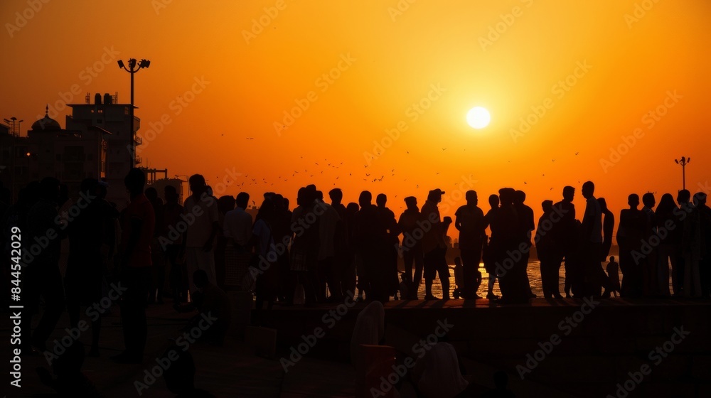 As the sun sets on the horizon blurred silhouettes of crowds and buildings transport the viewer to a time of fading memories and bittersweet nostalgia. . As the sun sets on the horizon blurred silhouettes of crowds and buildings transport the viewer to a time of fading memories and bittersweet nostalgia. .