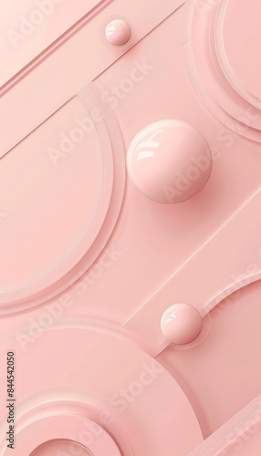 Abstract geometric design with 3D pink spheres and circles. Suitable for modern backgrounds and graphic elements.