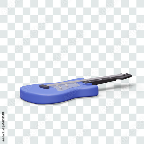 Blue 3D guitar lying down. Color vector template for music concepts