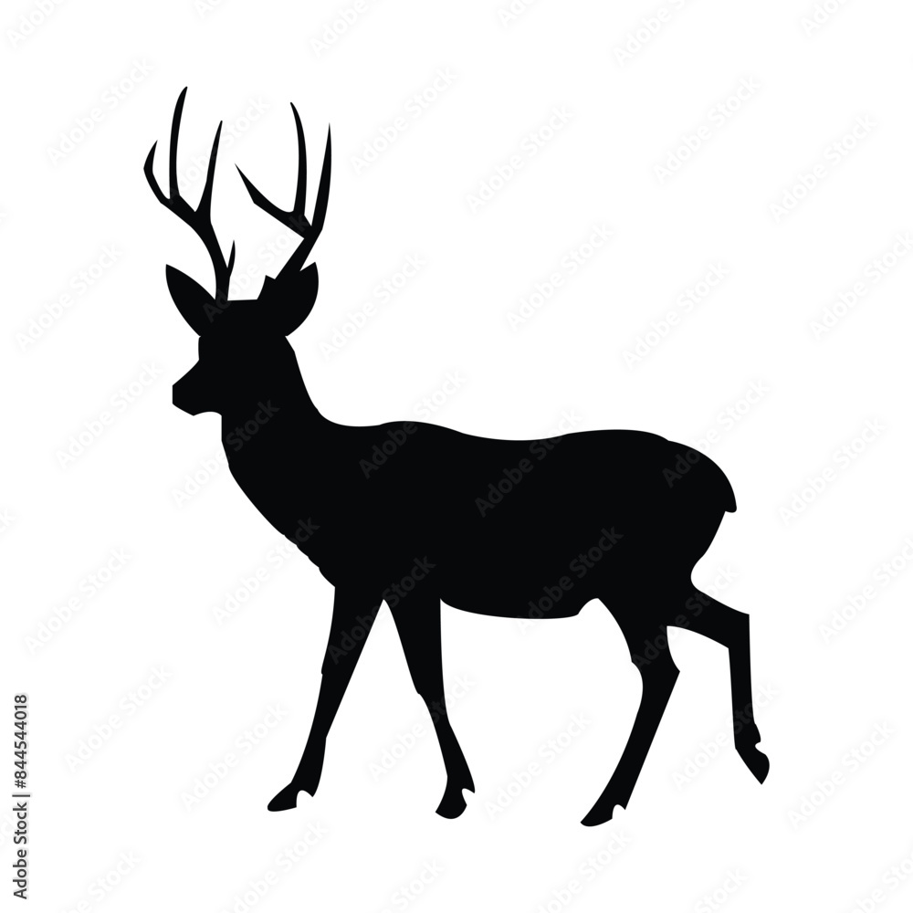 Fototapeta premium Deer vector illustration. Deer silhouette vector illustration isolated on white background. Deer icon illustration flat style black silhouette profile side. 