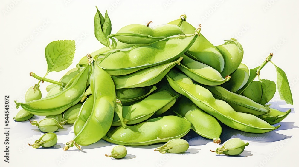 A watercolor of lima beans clipart, isolated on white background A watercolor of lima beans clipart, isolated on white background