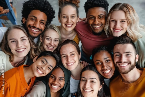 A diverse group of people with different skin tones body types and ages all smiling and embracing each other highlighting the beauty in diversity