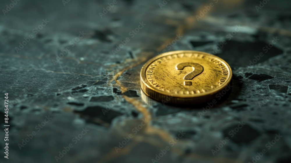 Metal coin with question mark - symbol of risky investment Metal coin with question mark - symbol of risky investment