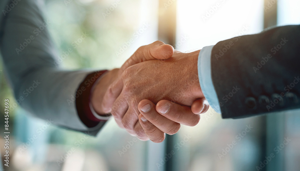 Meeting, handshake and business people in office for deal, welcome or onboarding for b2b collaboration. Partnership, teamwork and shaking hands for agreement, consulting or introduction with trust