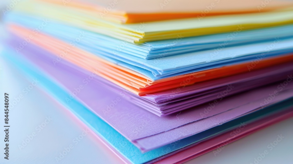 Colorful stack of paper on a white surface Colorful stack of paper on a white surface