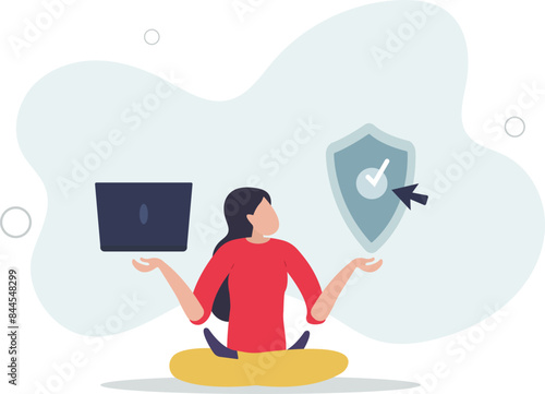 Cyber attack protection, guarding from internet hacker, computer security system or privacy firewall concept. vector illustration.