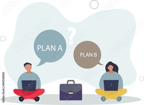 Business solution and goals.Cartoon people choose between options, plan A and B scenario. vector illustration.