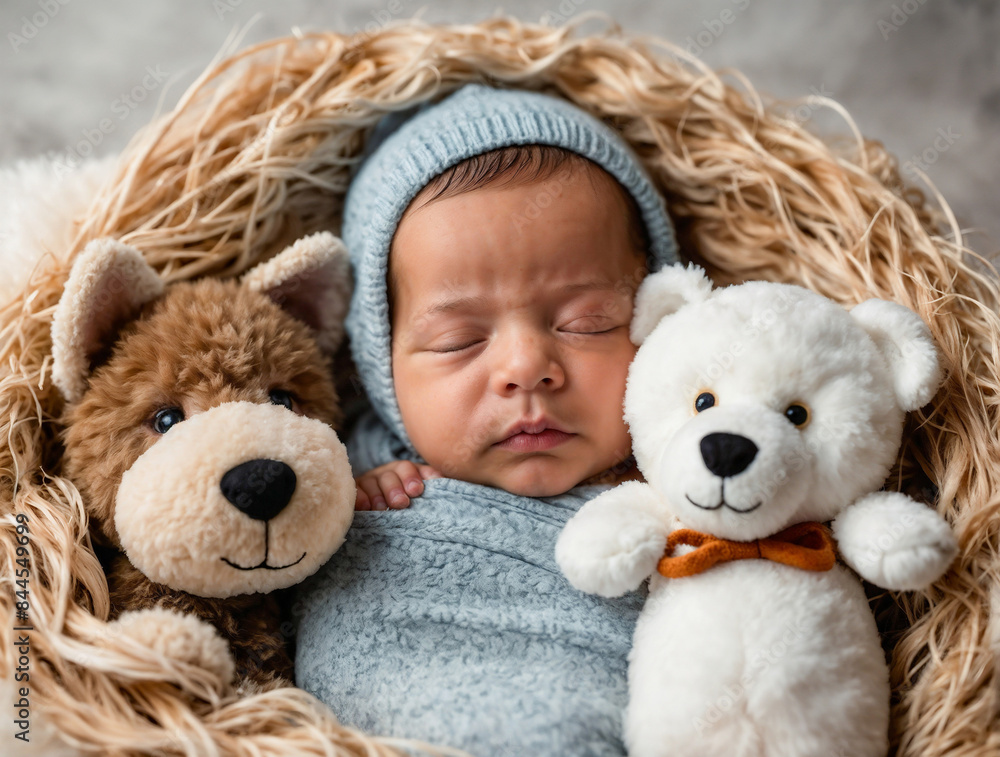 Cuddles & Companionship: A Newborn Finds Comfort in a Soft Toy Dog Cuddles & Companionship: A Newborn Finds Comfort in a Soft Toy Dog