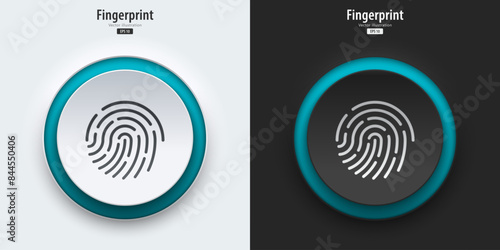 Fingerprint sign. A set of black and white push buttons with fingerprint symbols. 3D Neumorphism design style for Apps, Websites, Interfaces, and mobile apps. UI UX. Vector illustration.