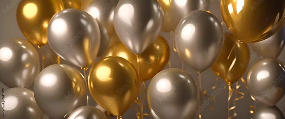 Flying gold and silver balloons, on a faded gold background Flying gold and silver balloons, on a faded gold background