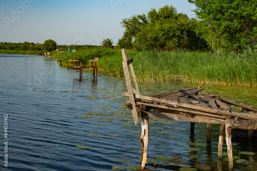 Bridges for fishermen in the village, self-made places for fishing, wooden pier
