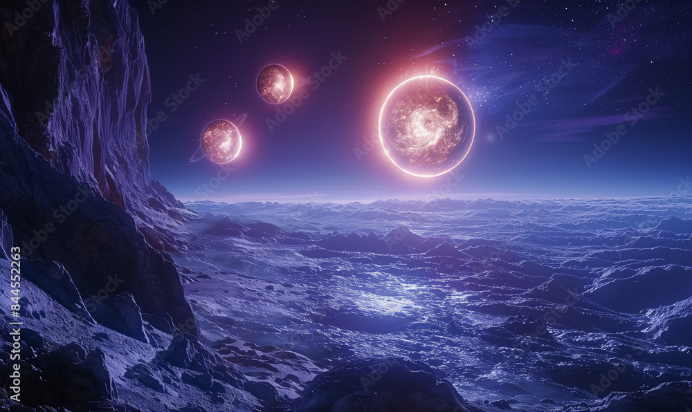 Fototapeta premium AI generated illustrations of science fiction in space, Planets in space