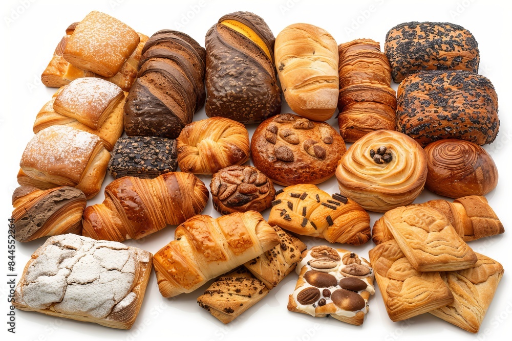 Assorted pastries with various fillings and toppings, perfect for a rich and indulgent breakfast or snack Assorted pastries with various fillings and toppings, perfect for a rich and indulgent breakfast or snack