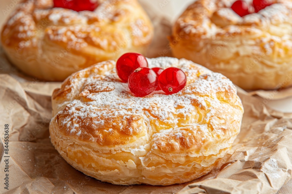 Elegant cherry danish pastries with a flaky crust, perfect for a delightful and indulgent breakfast treat Elegant cherry danish pastries with a flaky crust, perfect for a delightful and indulgent breakfast treat
