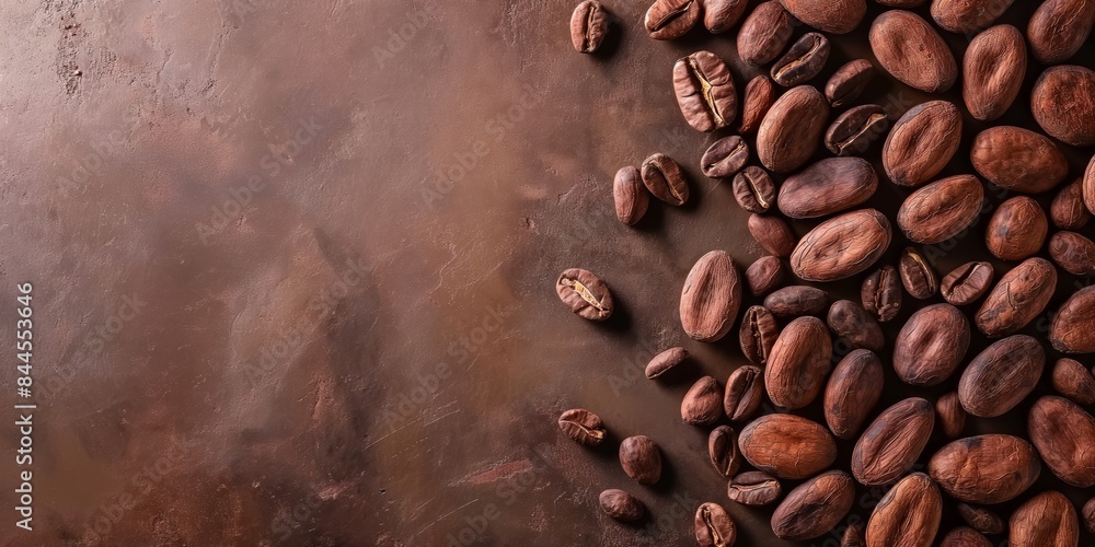 Various roasted coffee beans are spread on a brown textured background, illustrating the rich and aromatic beginnings of our favorite coffee beverages, evoking warmth and comfort. Various roasted coffee beans are spread on a brown textured background, illustrating the rich and aromatic beginnings of our favorite coffee beverages, evoking warmth and comfort.