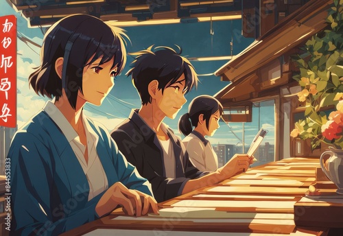 character illustrations of a married couple in anime and cartoon style.